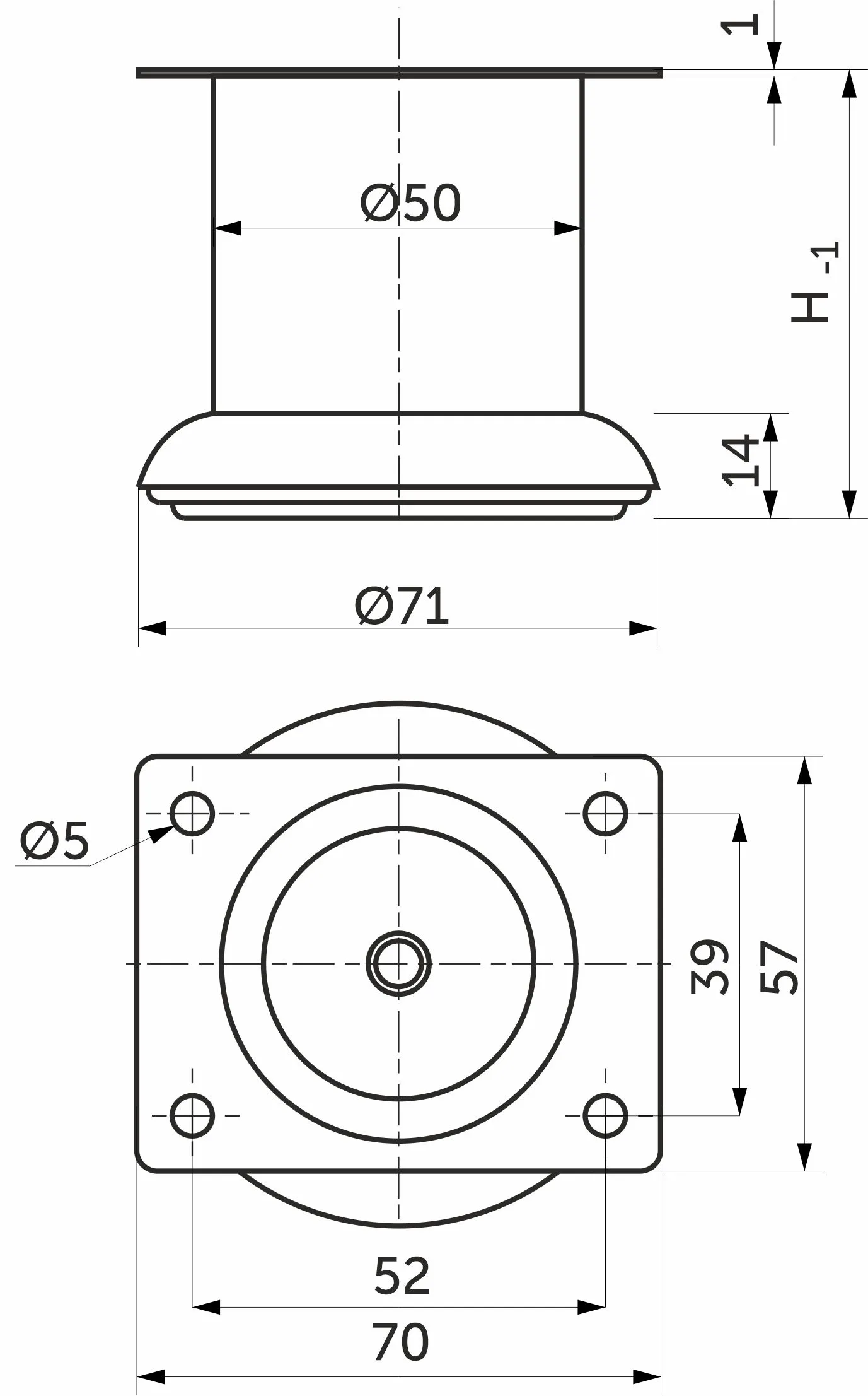 Опора меб. мет. TB019 (B140) d50 h100 черный AKS