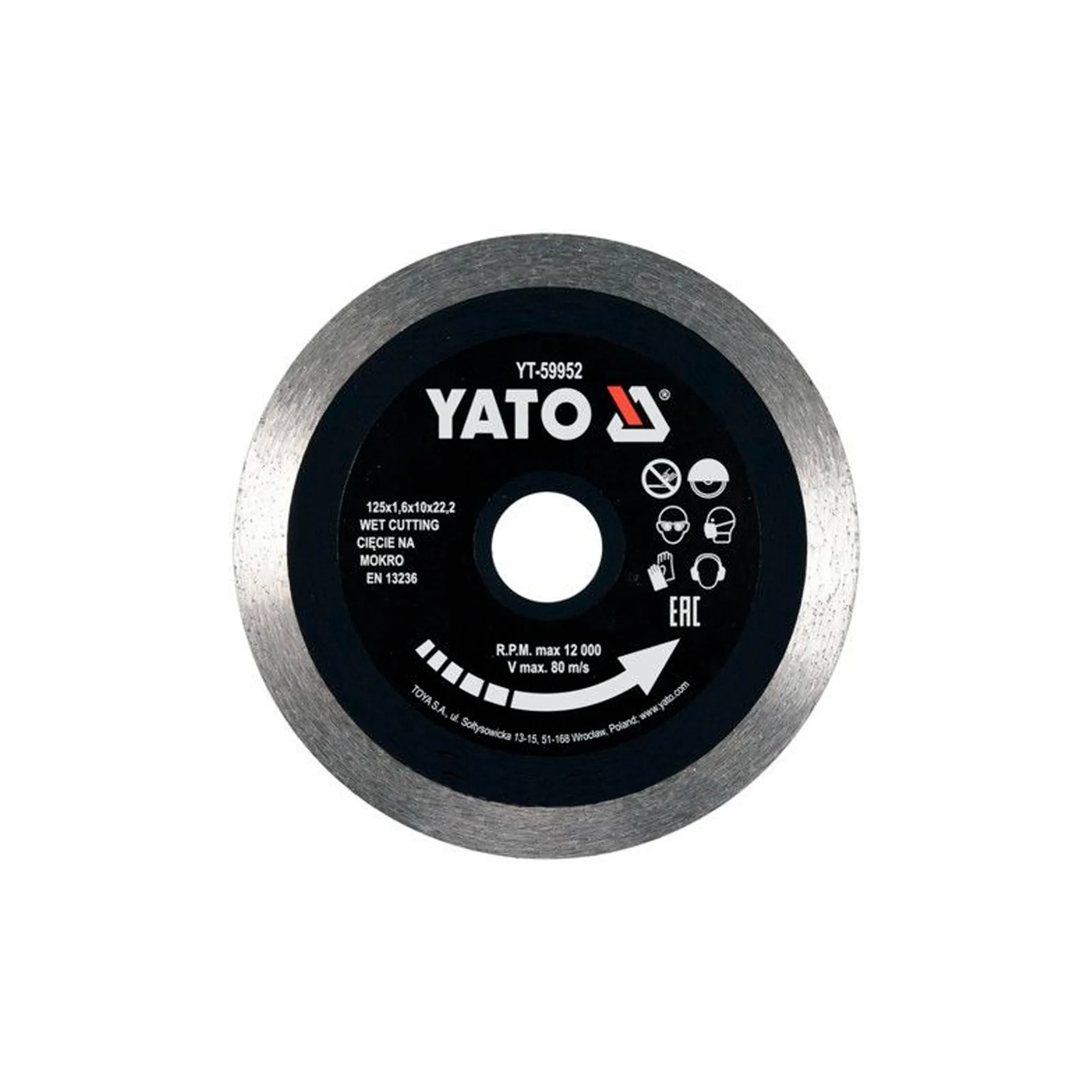Круг (диск) алмазный для плитки d125мм 1,6мм YATO резка мокрая