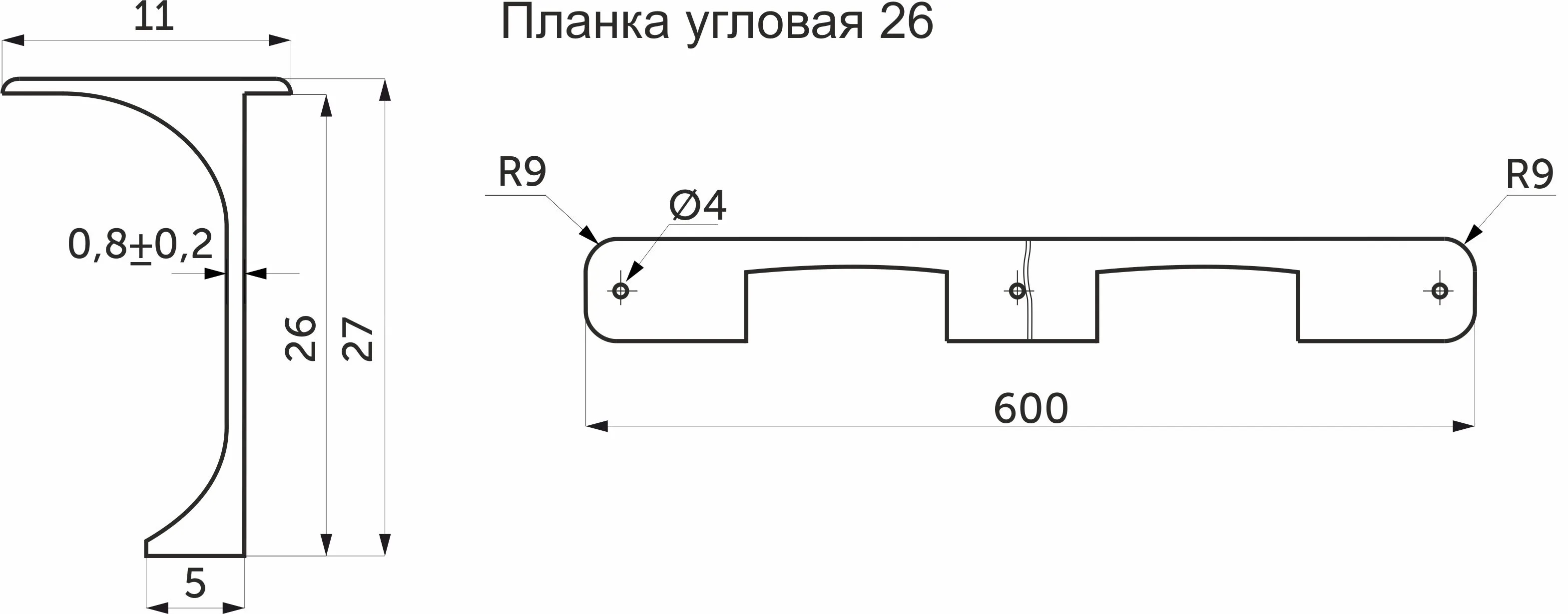 Планка угловая к столешнице 26 СКИФ алюминий РФ