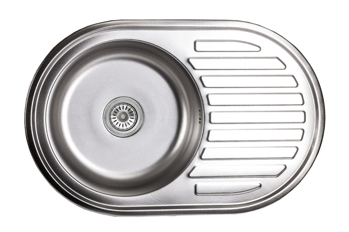 Мойка н/сталь, овальная одночашевая, 770*500мм, декорированная хром, врезн на столешницу, AKS (0,8мм)