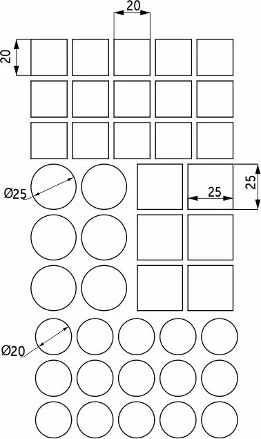 Подкладка самоприлипающая фетровая микс (d20, 20 х 20 - 15 штук d25, 25 х 25 - 6 штук) коричневая Pacific PC 6001 BR 