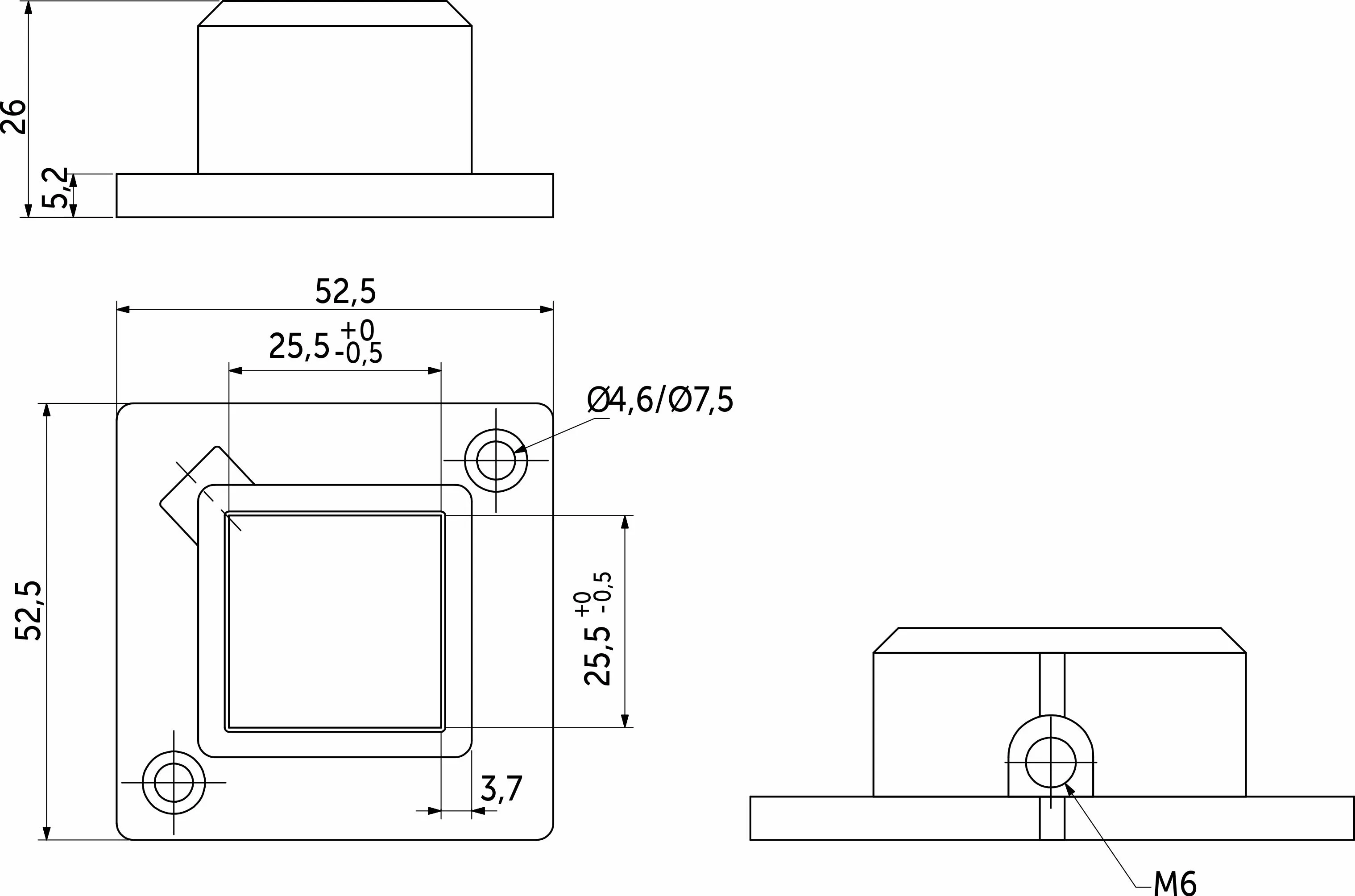 Крепление (розетка) для квадр. трубы 25*25 QUADRO, черный AKS