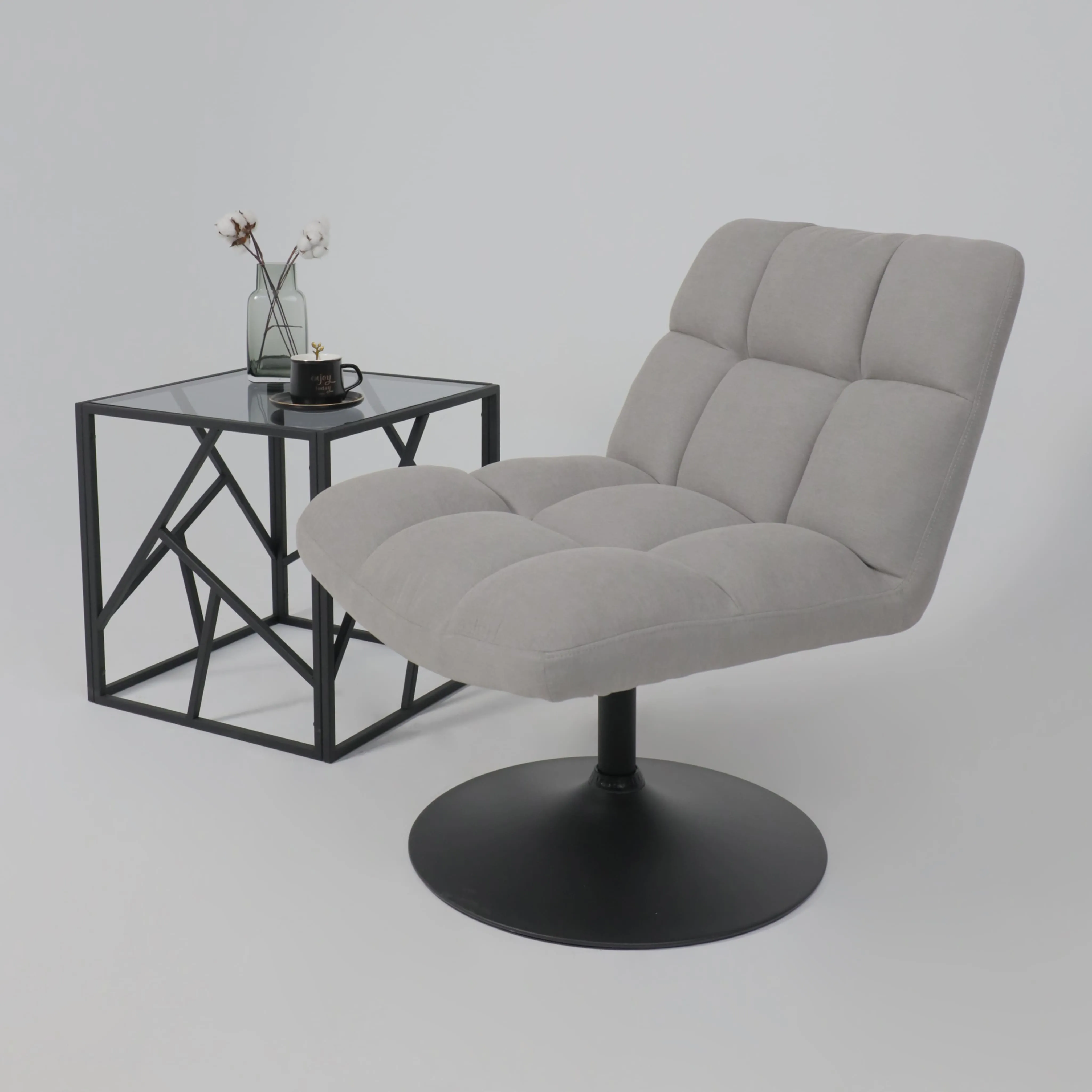Кресло GRANDE, поворотное, серая ткань Linen Fabric-11/черный