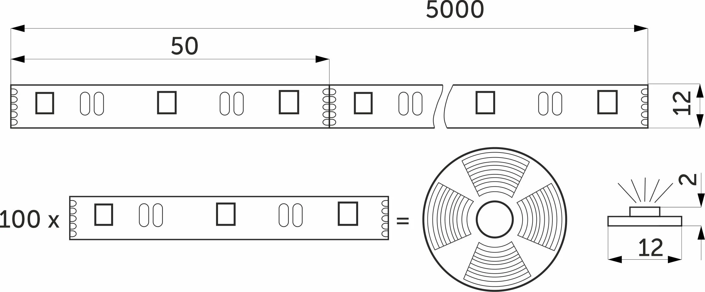 Лента светодиодная RGBW - 10W/m, 12V, 12мм, 5050, 60 д/м, IP20, цветная + теплый белый - 5м, AKS