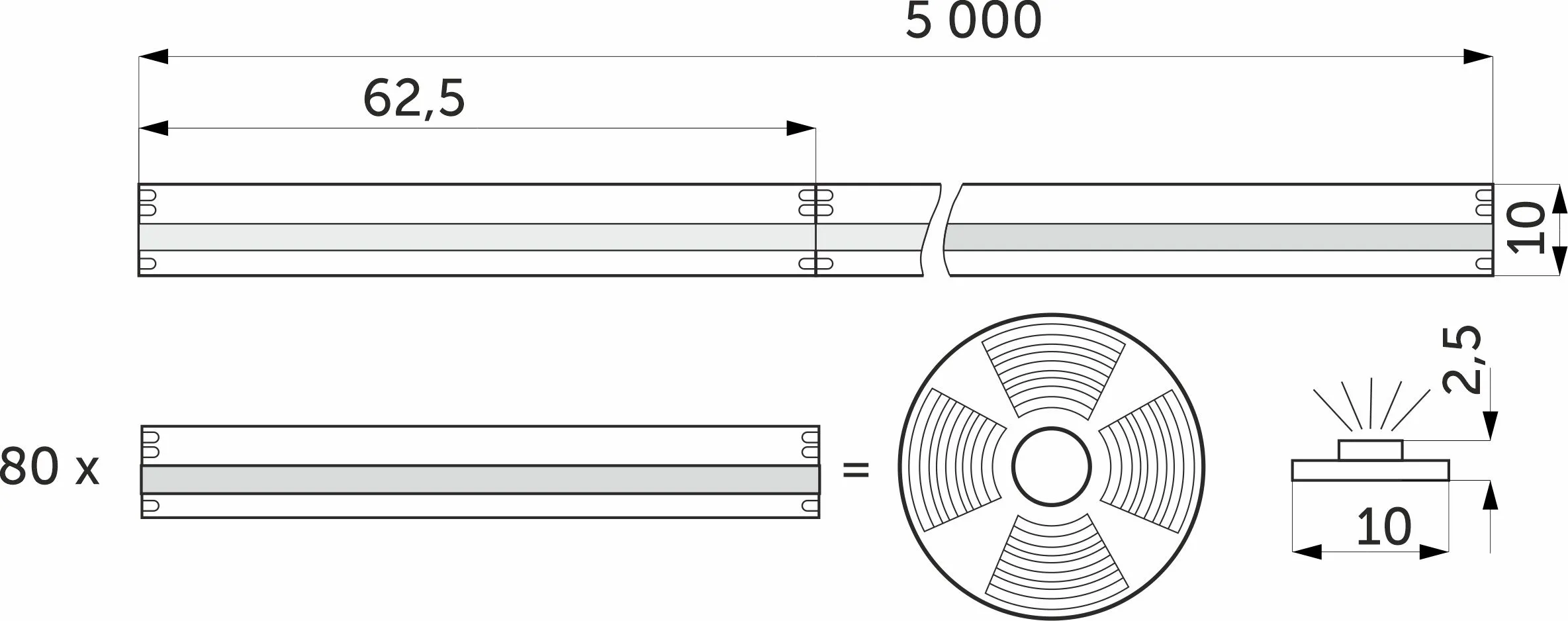 Лента светодиодная COB RGB - 12W/m, 12V, 10мм, 576 д/м, IP20 - 5м, AKS
