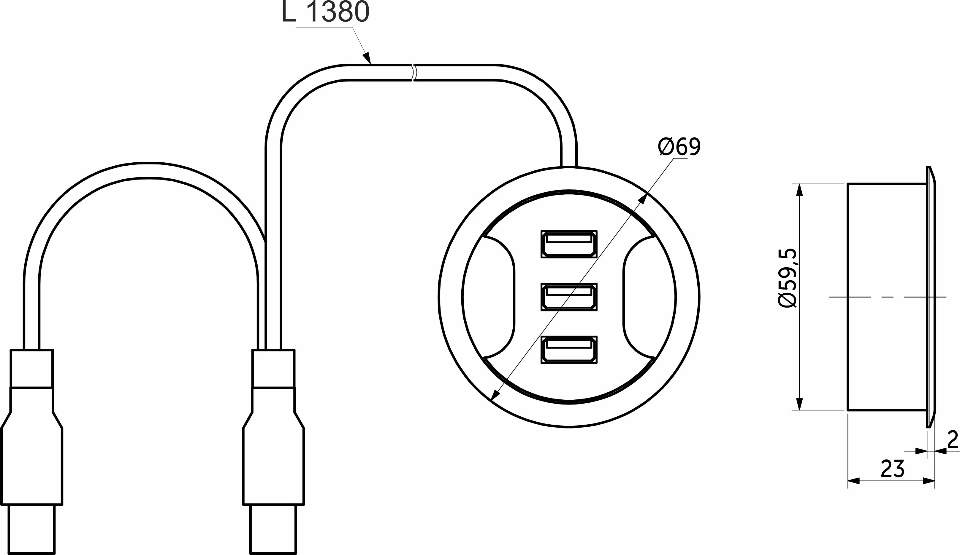 Разветвитель USB, 3 выхода, белый, AKS
