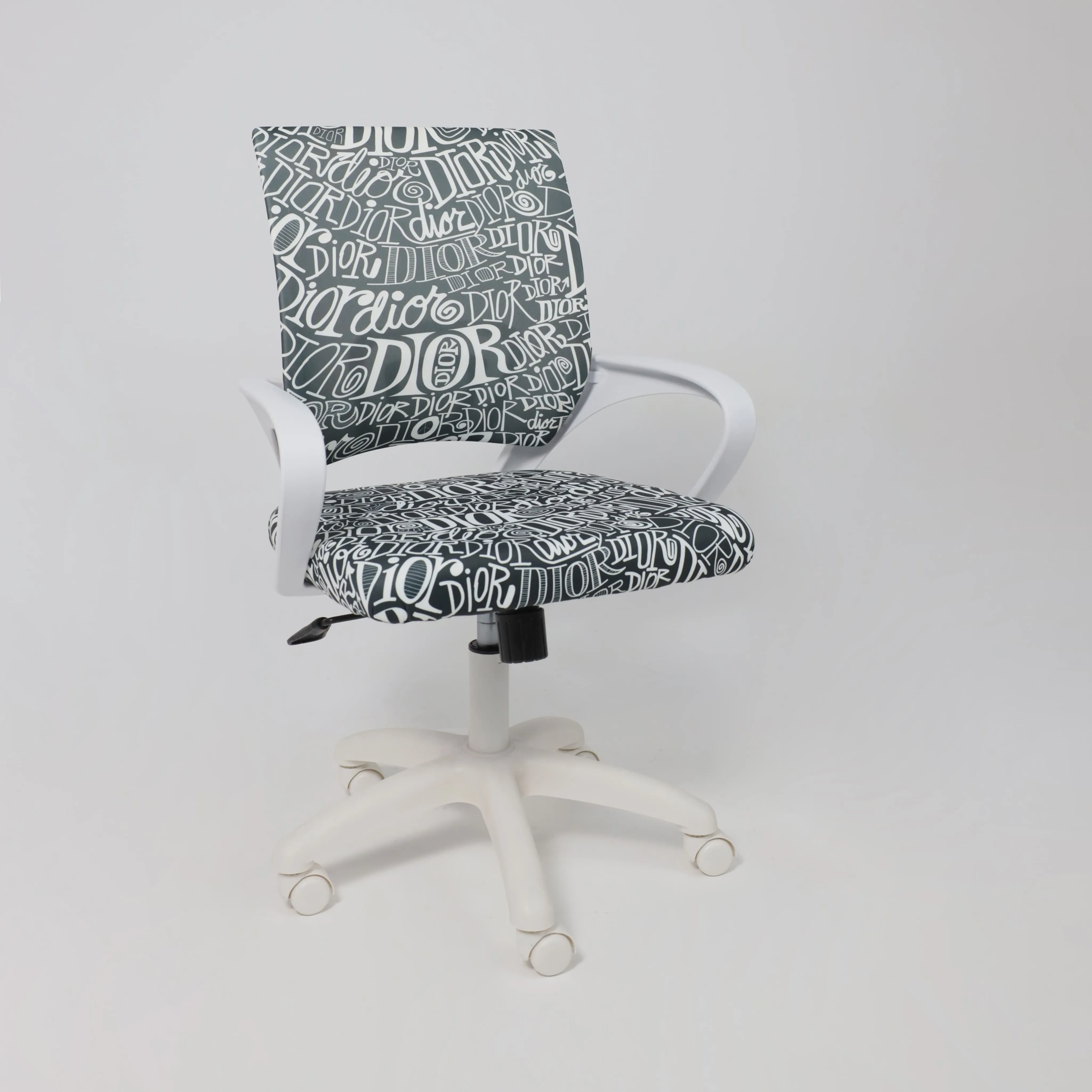 Кресло рабочее, поворотное RICCI NEW, white, ткань, черно-белая диор