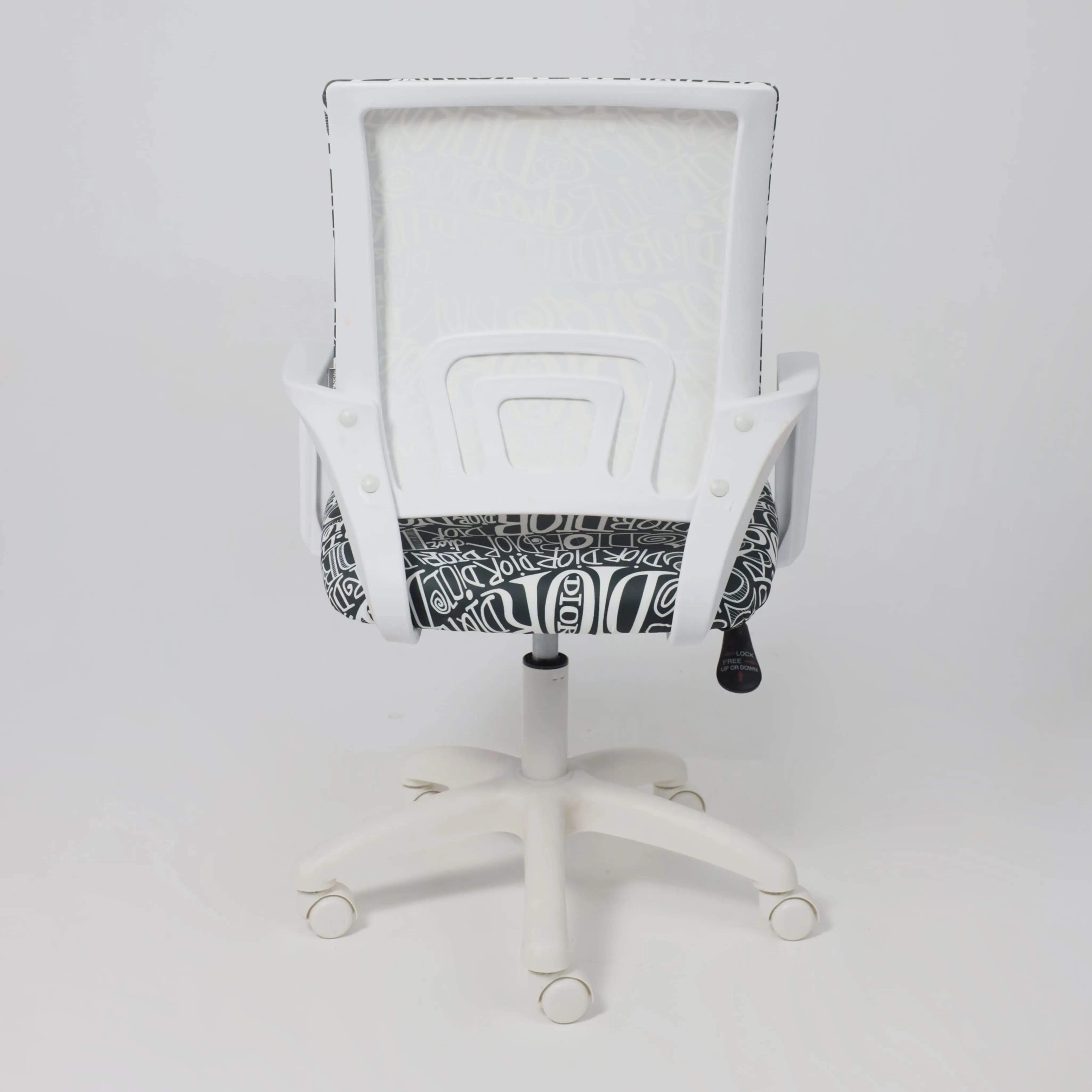 Кресло рабочее, поворотное RICCI NEW, white, ткань, черно-белая диор