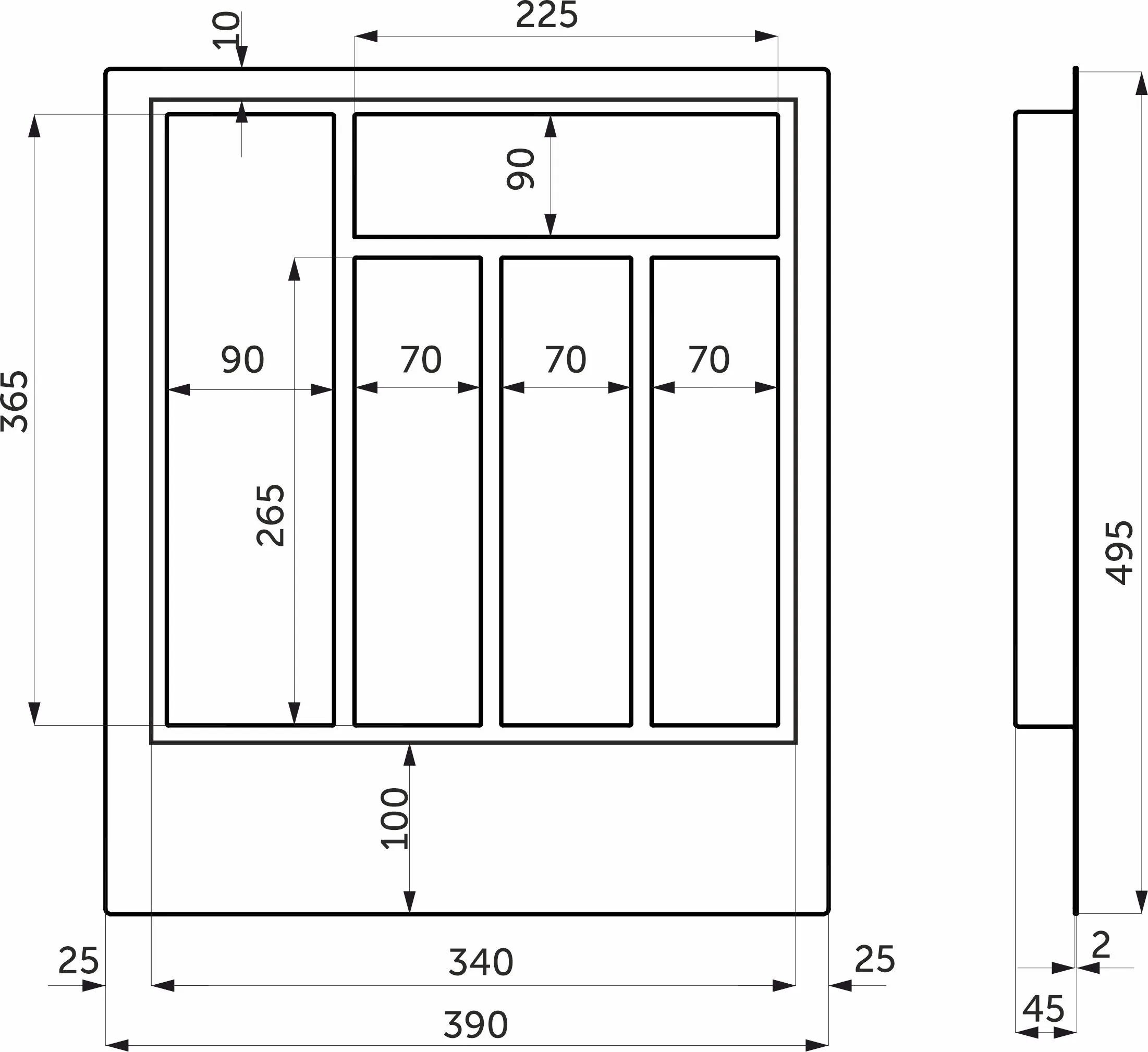 Лоток для столовых приборов 450 TR-01 (390*495*45), графит GRIDLI