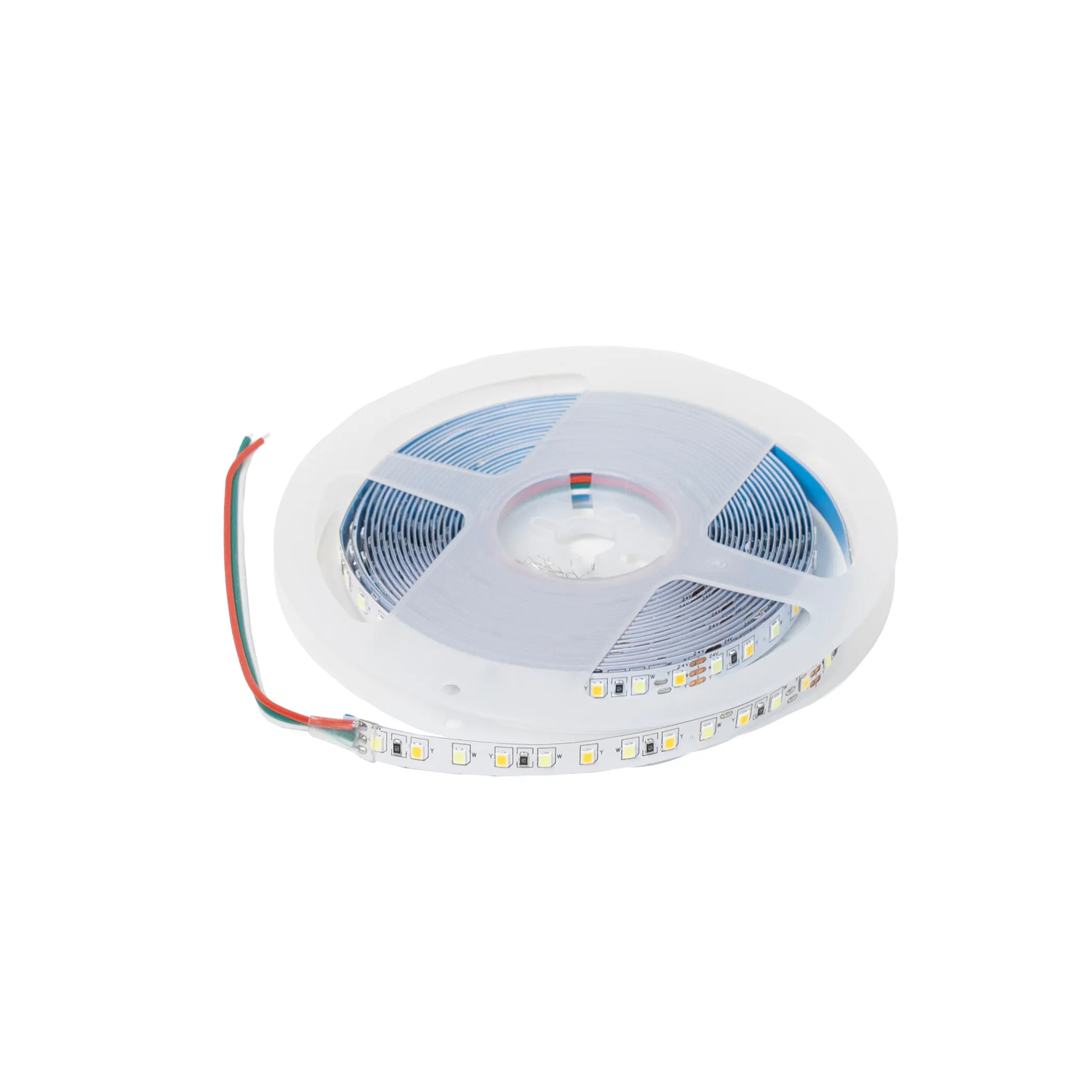 Лента светодиодная двухцветная (CCT) - 9,6W/m, 24V, 8мм, 2835, 120 д/м, IP20, тепл-холод белый, 5м, AKS