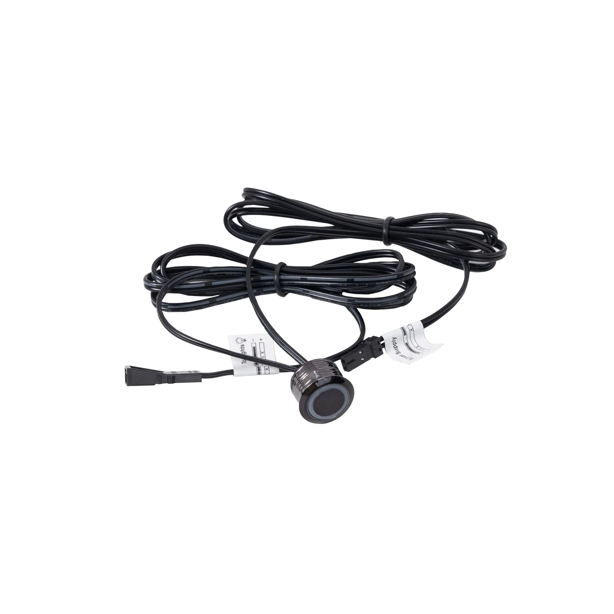 Выключатель сенсорный, с диммированием, врезной, 12V/24V, 60W/100W, синяя подсветка, цвет черный, AKS