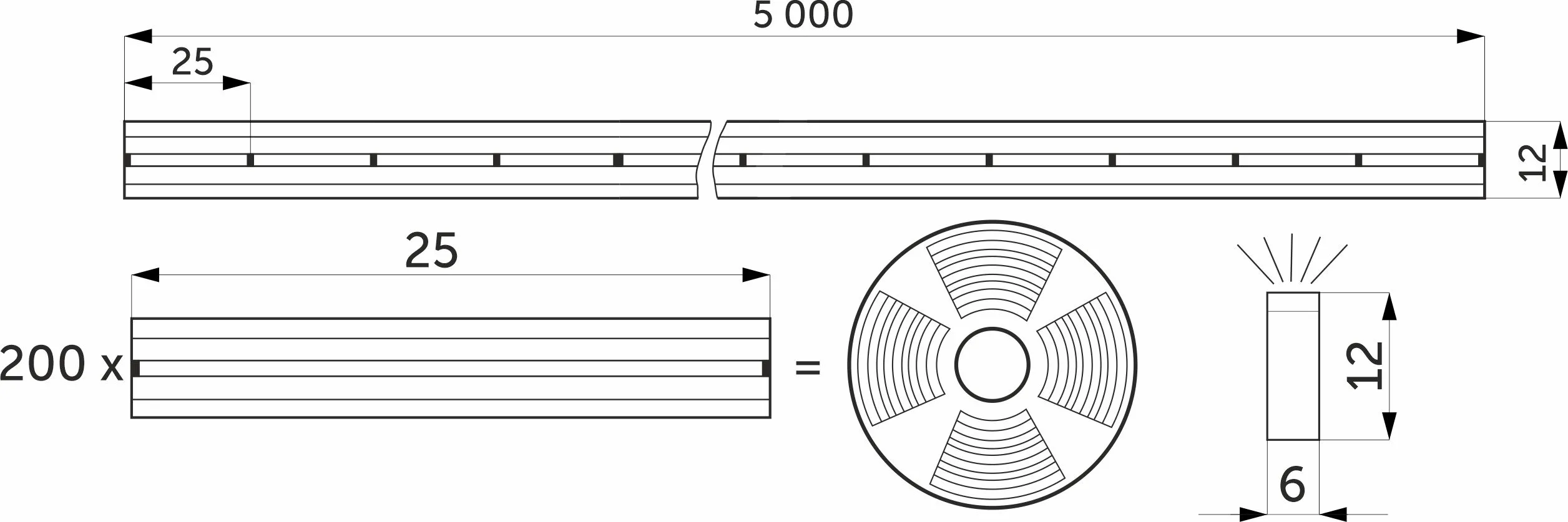 Гибкий неон - 9,6W/m, 12V, 6*12мм, 120 д/м, IP65, нейтральный белый (4000K) - 5м, AKS