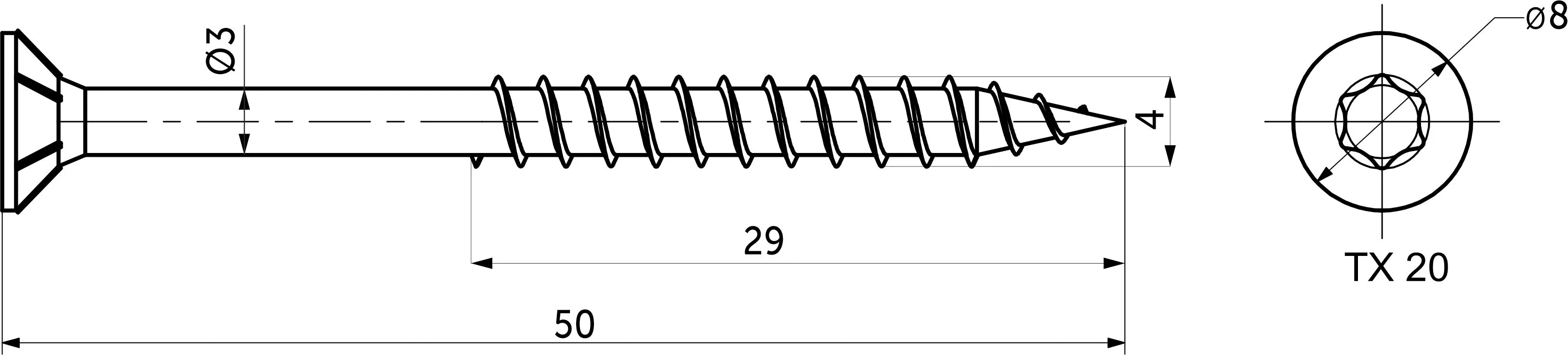 Шуруп-конфирмат 4,0*50 потай TORX (уп/0,5тыс.шт) AKS
