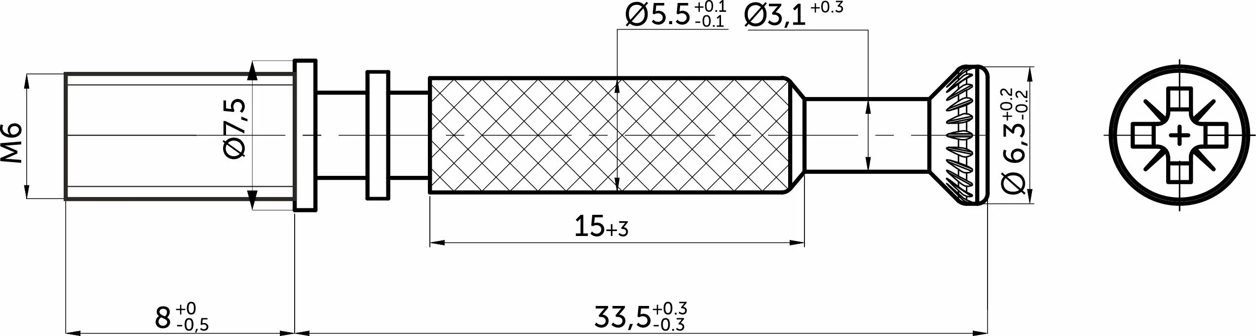 Шток эксцентрика с метрической резьбой 7*34/M6*8 цельнометаллический (уп/1тыс.шт) AKS