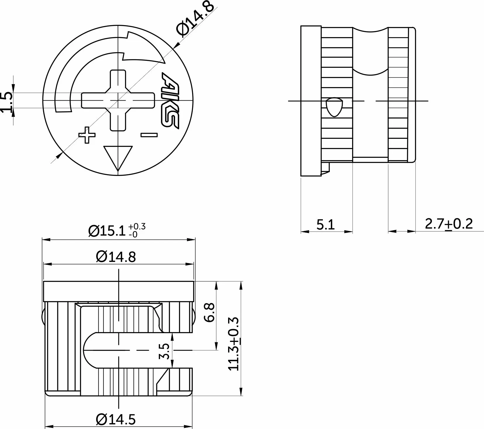 Эксцентрик 15x11,5 для плиты 16 мм стальной PH (уп/0,5тыс.шт) AKS
