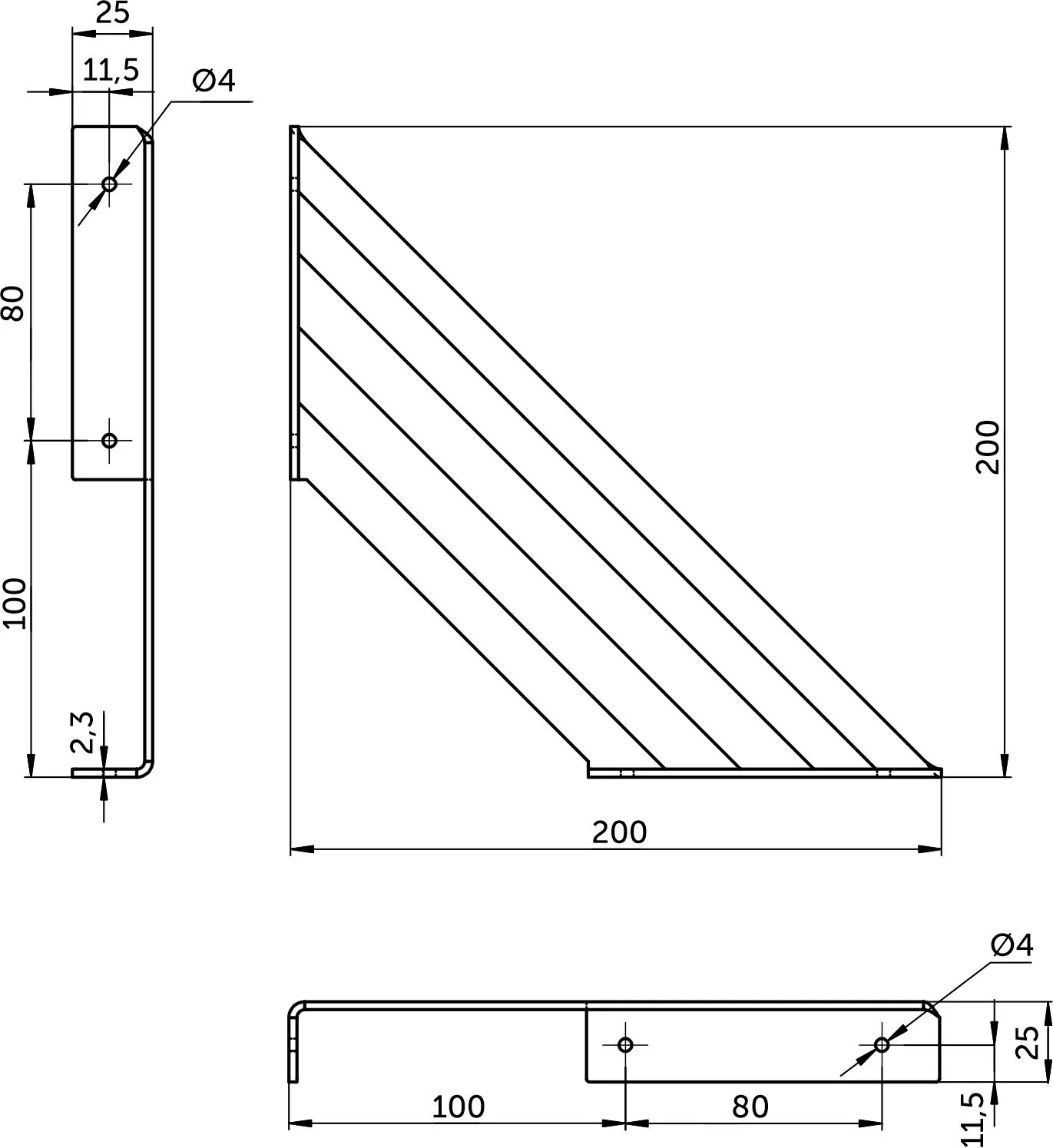 Полкодержатель мет. GRATE 200*200*2.3 черный (1 упак. = 2 шт.) AKS