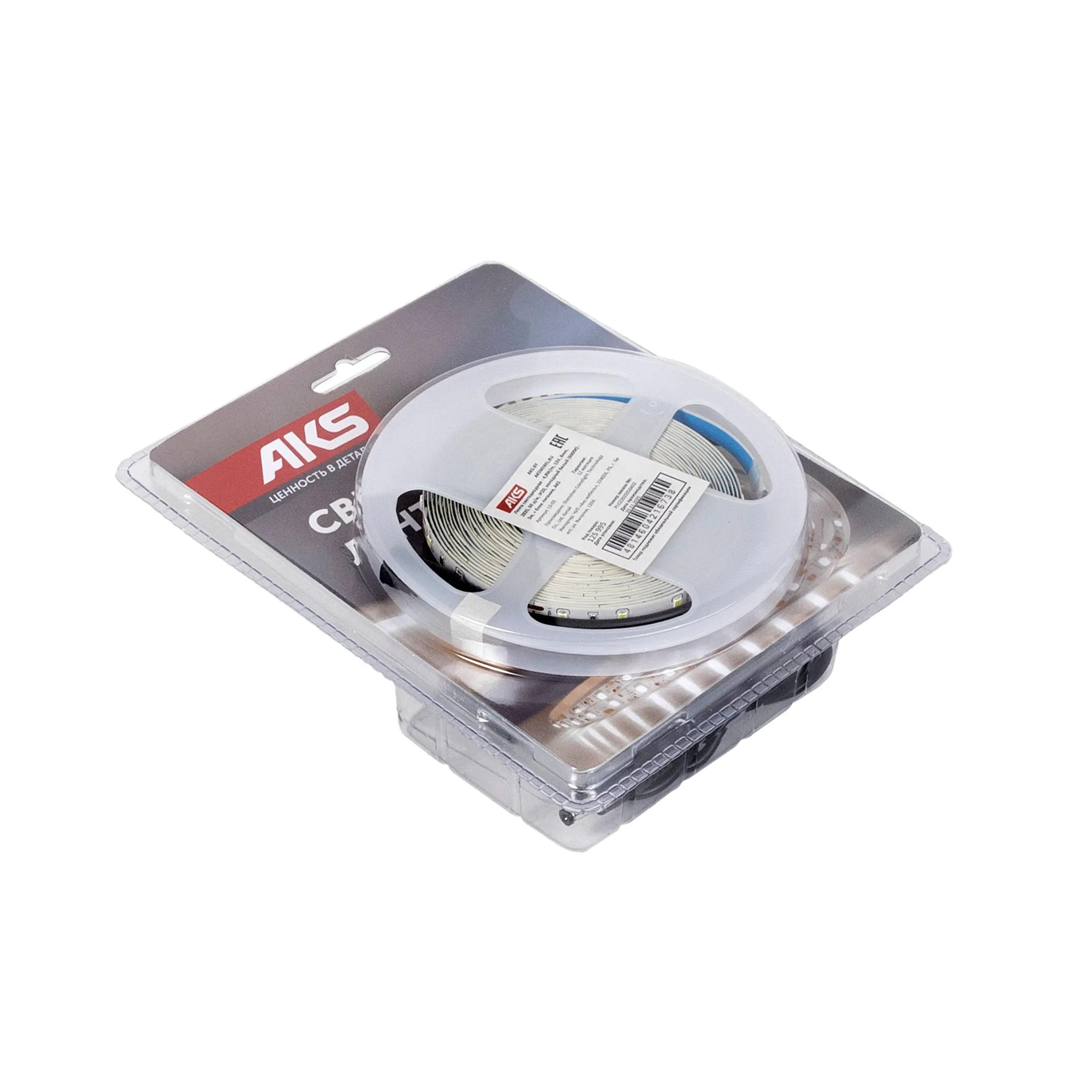 Лента светодиодная - 9,6W/m, 12V, 8мм, 2835, 120 д/м, IP20, нейтральный белый (4000K) - 5м, + блок питания, AKS