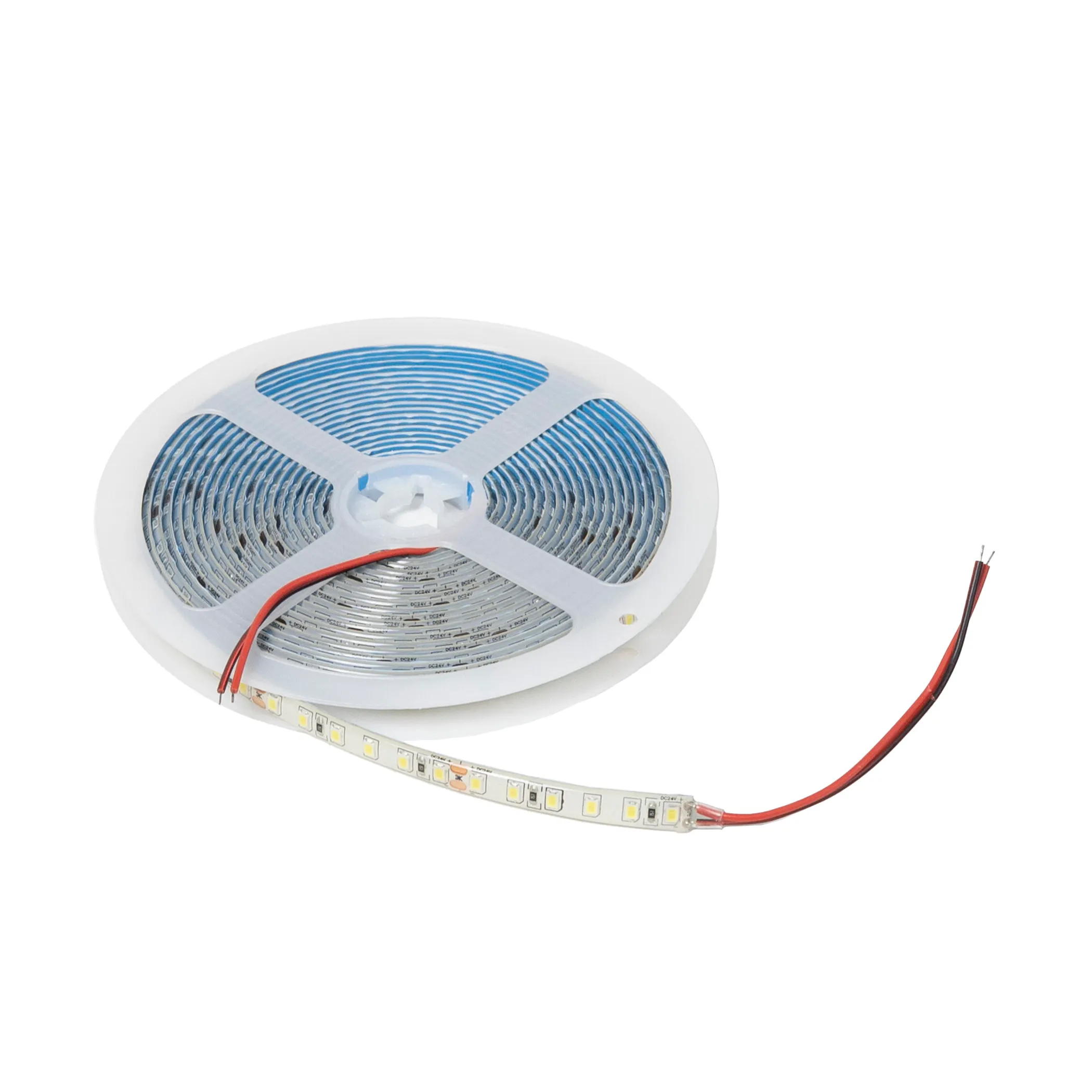 Лента светодиодная влагостойкая - 9,6W/m, 24V, 8мм, 2835, 120 д/м, IP65, хол. бел (10000К), 5м, AKS
