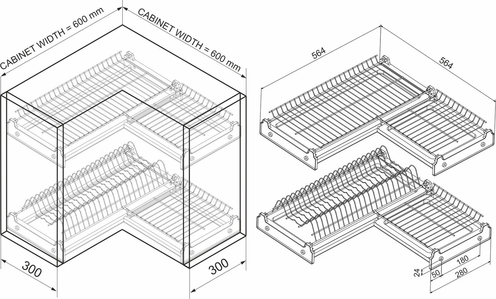Сушка для посуды угловая 600*600, хром GRIDLI