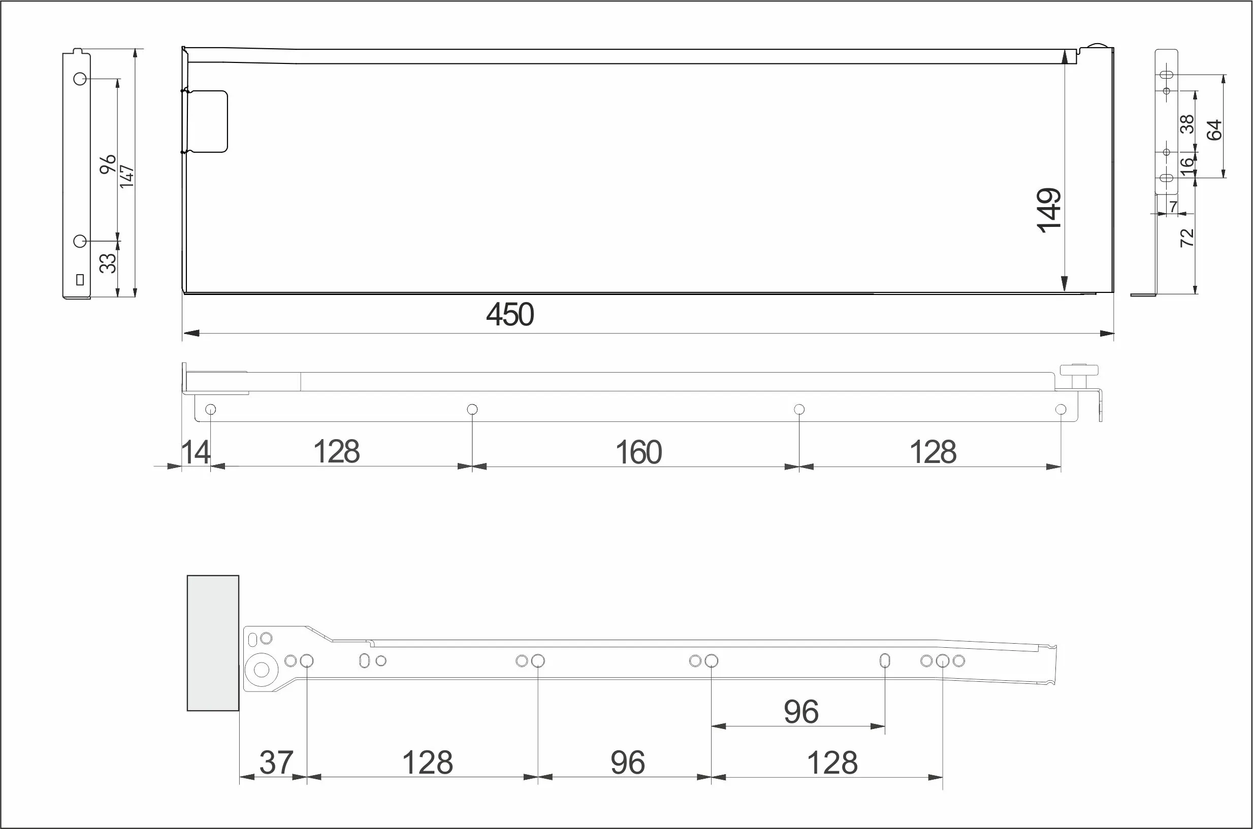 Система ящиков Металбокс AKS L-450 белый H=150 левая+правая