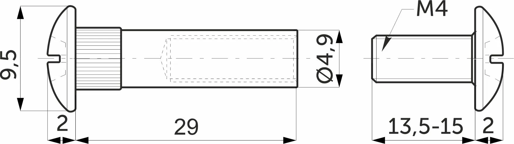 Стяжка межшкафная d5 М4х30мм (уп/10шт) AKS