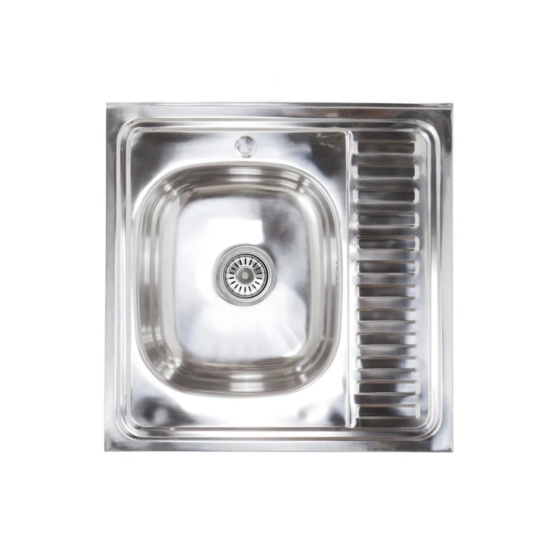 Мойка н/сталь, квадратная одночашевая, 600*600мм, полир хром, мойка слева, накладная, AKS (0,6мм)