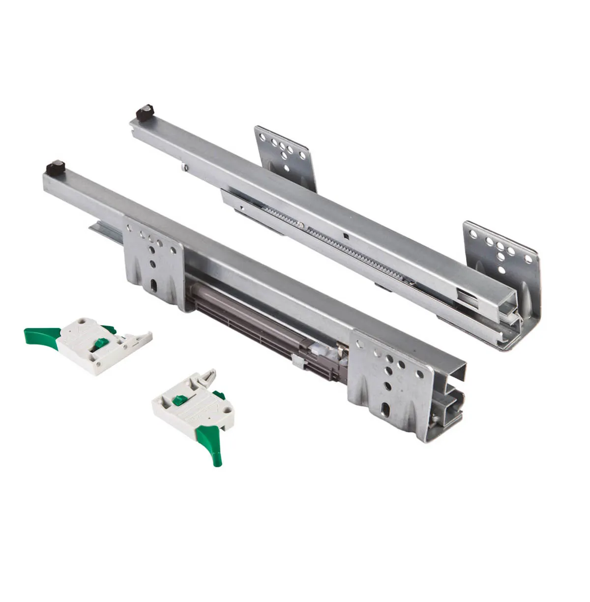 Направляющая скрытого монтажа L-350 с доводчиком ДСП до16mm с замками AKS SLIM SLIDE полное выдвижение