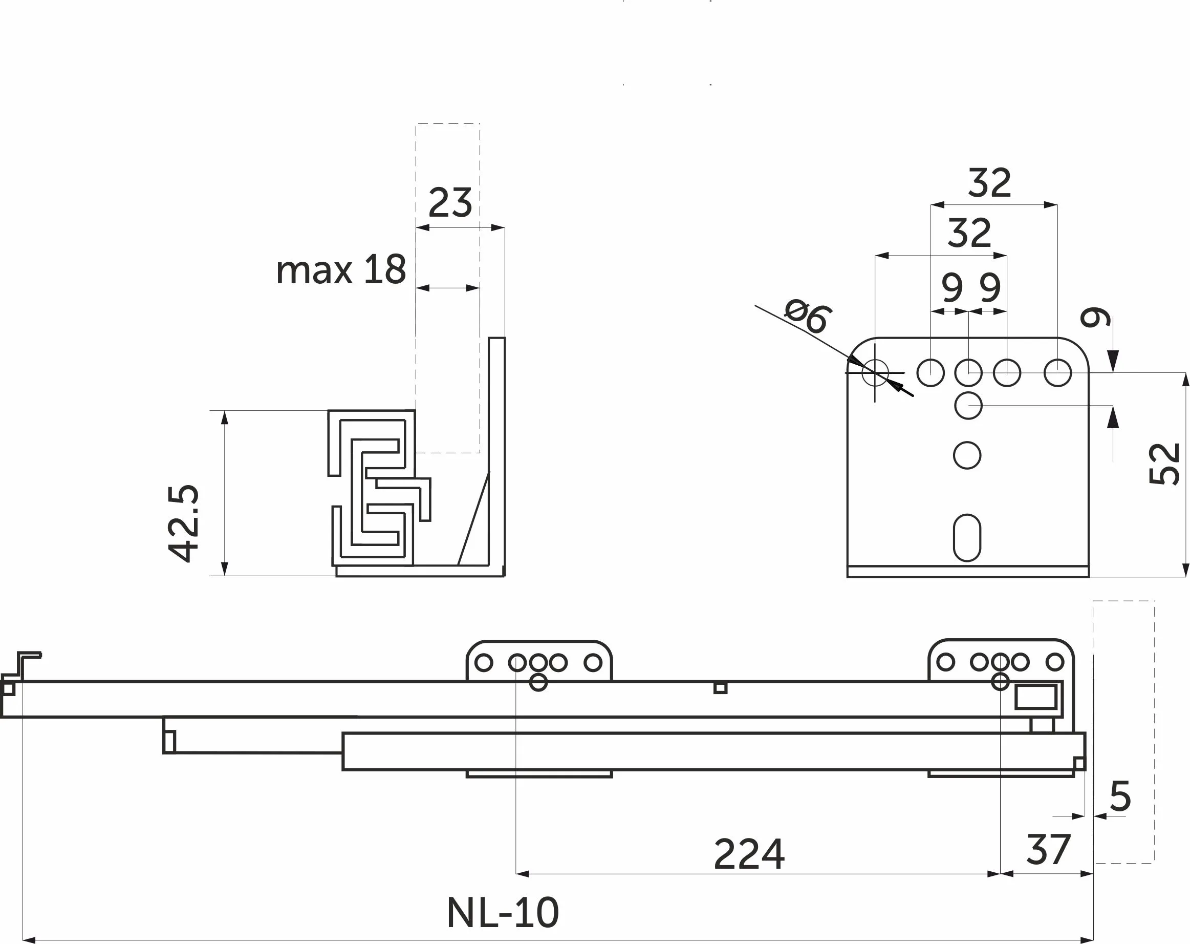 Направляющая скрытого монтажа L-350 с доводчиком ДСП до18mm с замками AKS SLIM SLIDE полное выдвижение