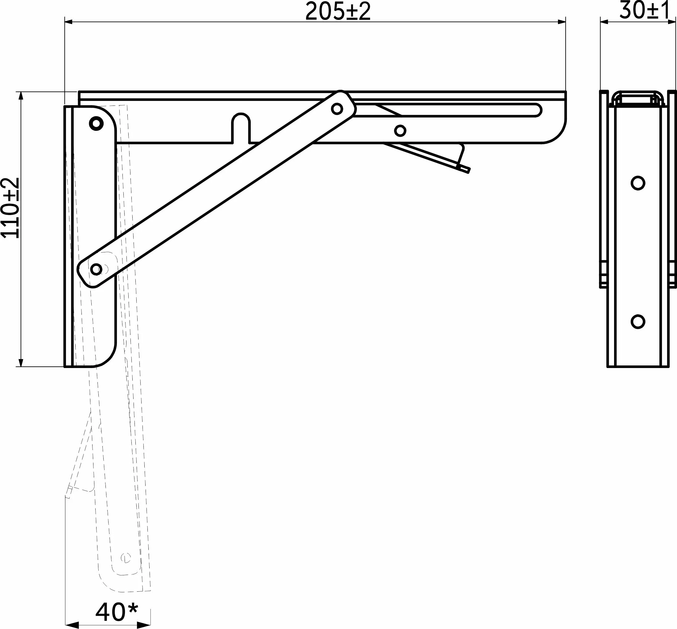 Полкодержатель складной Модель 1, 200 белый AKS 