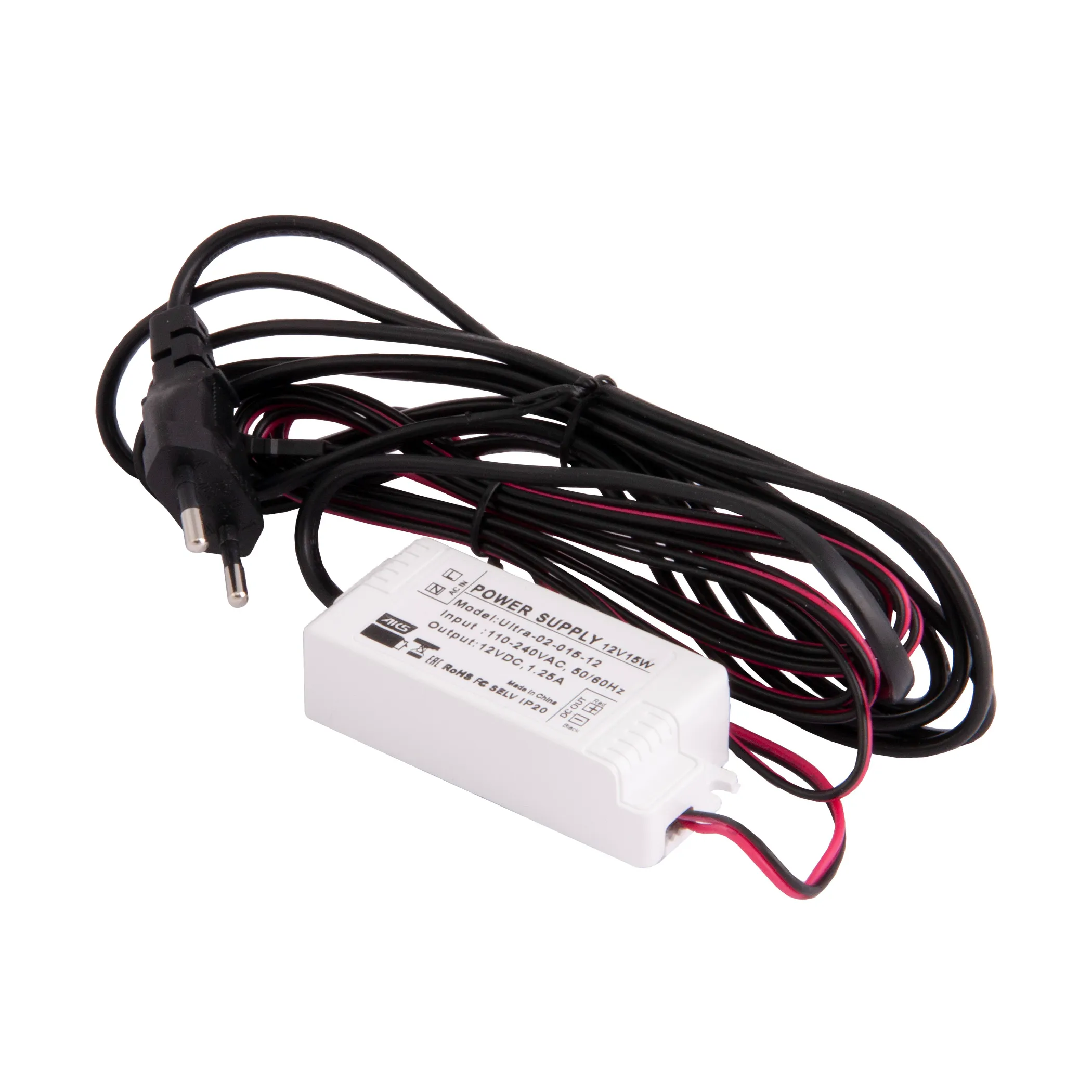 Блок питания Ultra 15W/12V с вилкой и миниконнектором (по 2 м), AKS