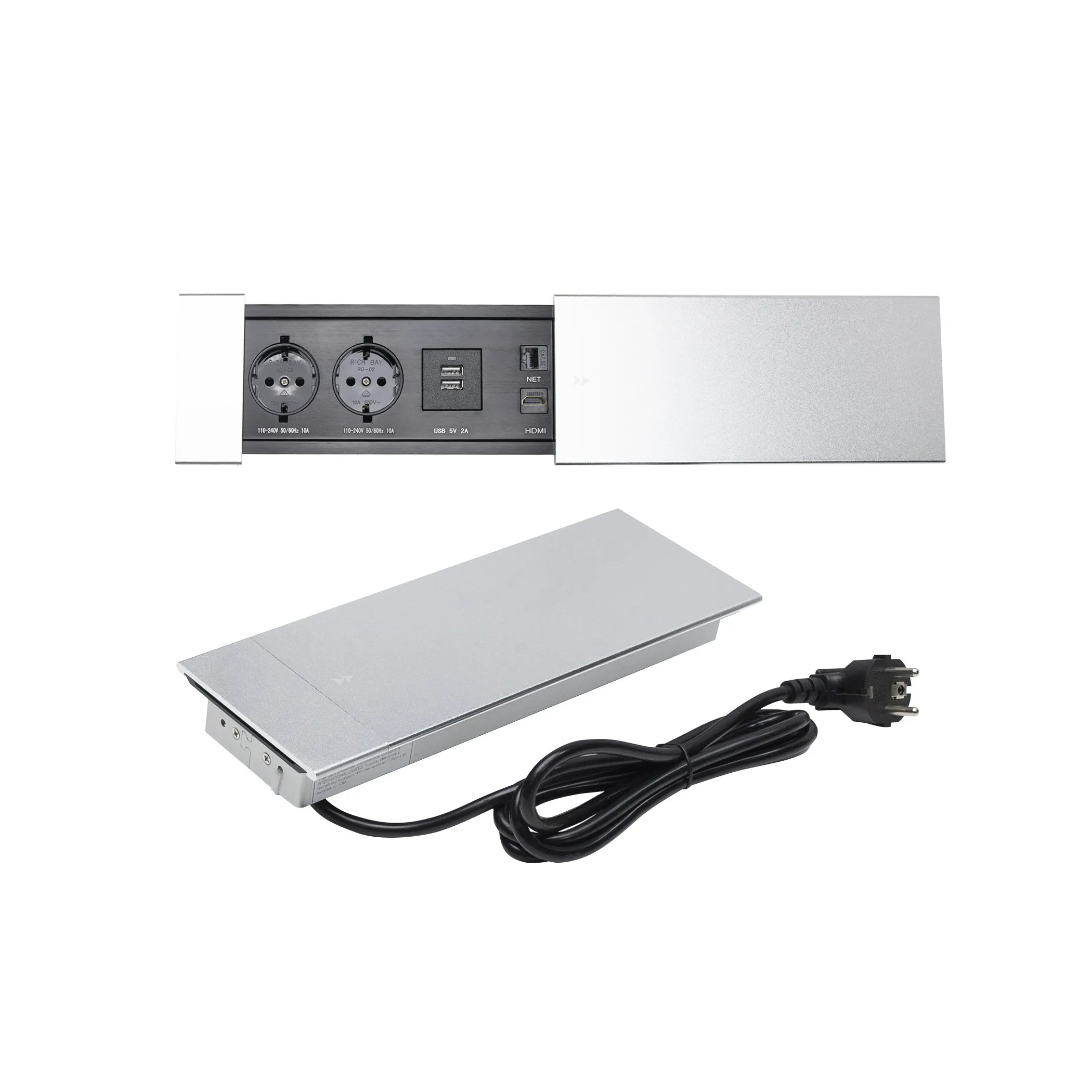 Выдвижной удлинитель Hollander, 2 розетки, 2xUSB A, HDMI, LAN, алюминий, AKS