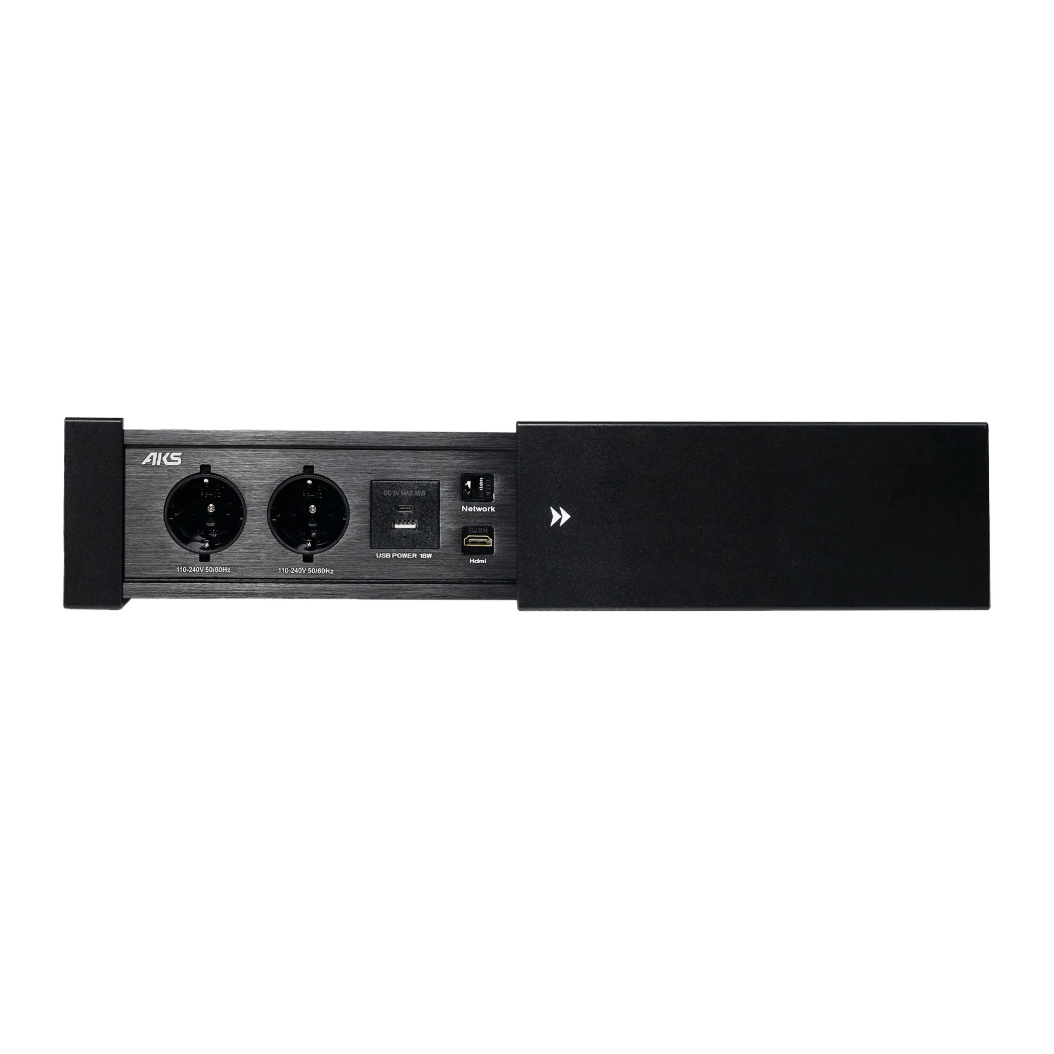 Выдвижной удлинитель Hollander, 2 розетки, 2xUSB, HDMI, LAN, черный AKS