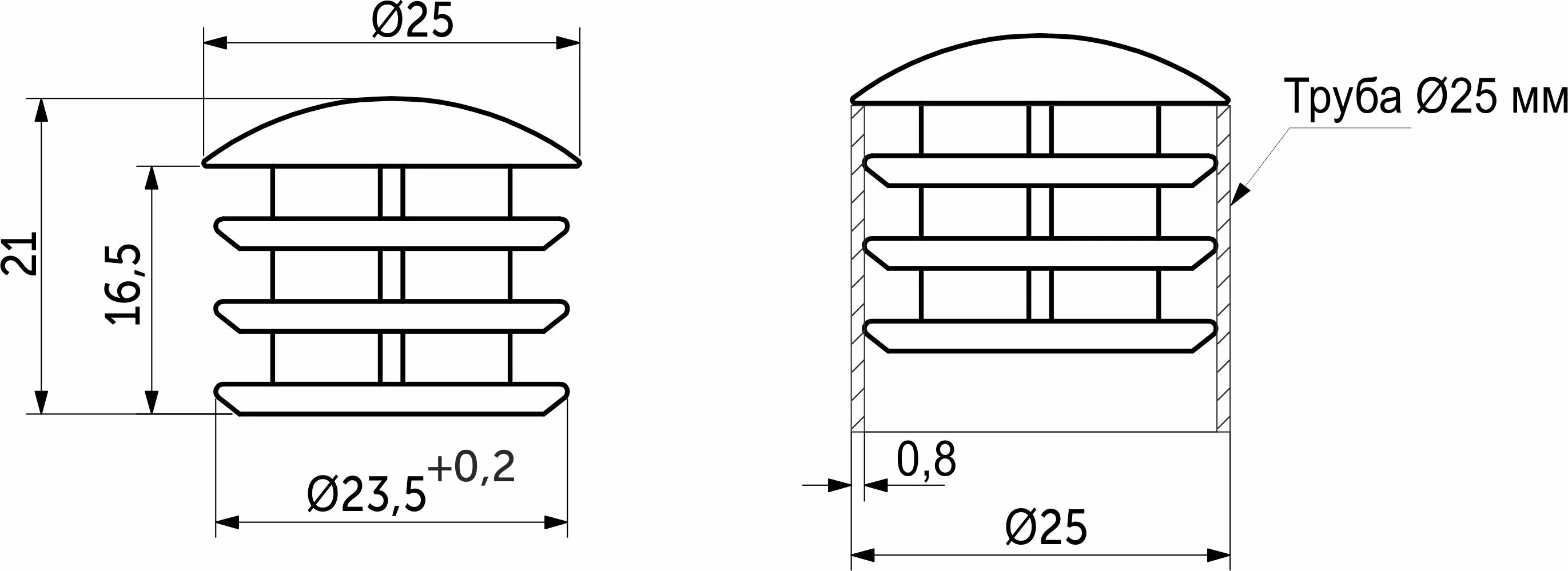 Заглушка внутр. трубы d25 (507А) 0,8мм, хром AKS