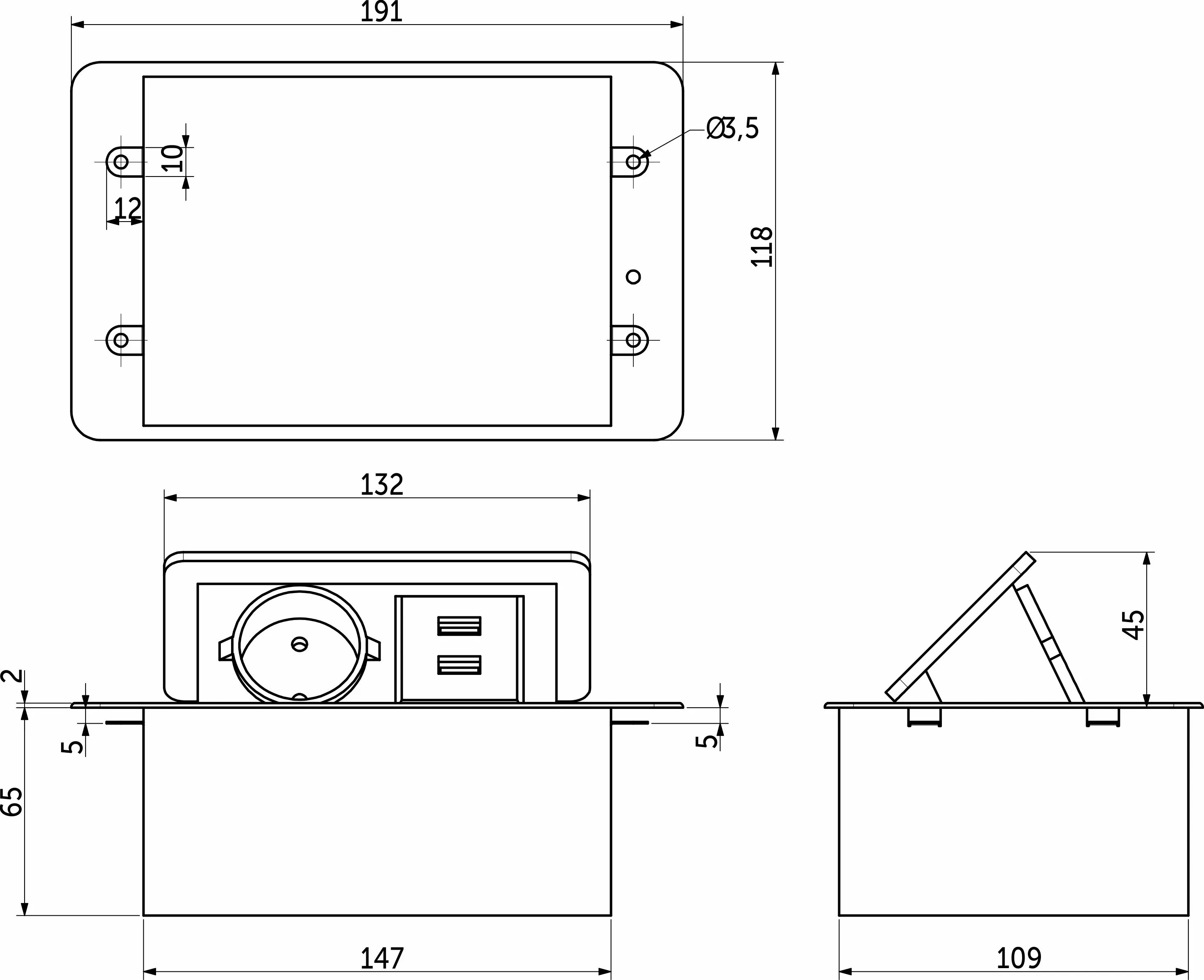 Выдвижной удлинитель Nova 4, 1 розетка, 2xUSB, черный, AKS