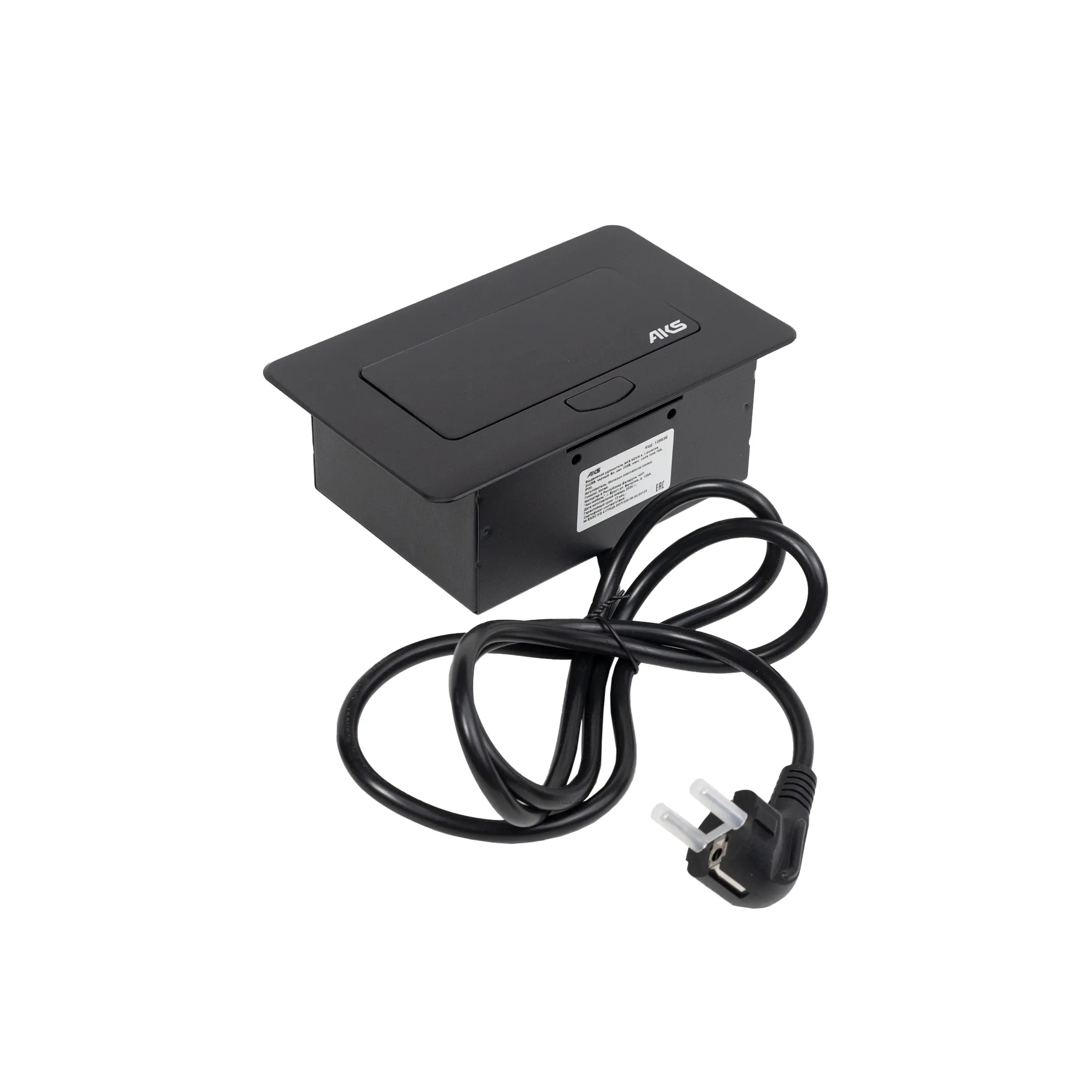 Выдвижной удлинитель Nova 4, 1 розетка, 2xUSB, черный, AKS